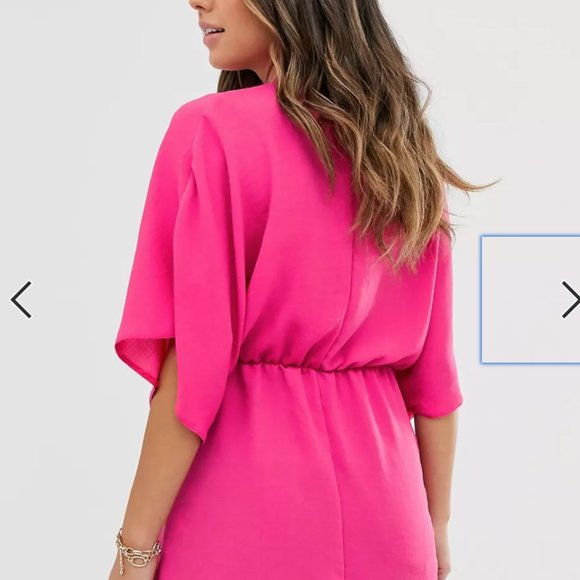 ASOS Design Kimono Sleeve Hot Pink Blouse - Picture 2 of 7